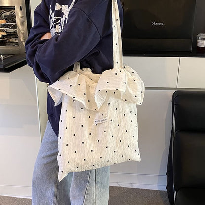 Sample Floral Embroidered Ruffle Trim Tote Bag
