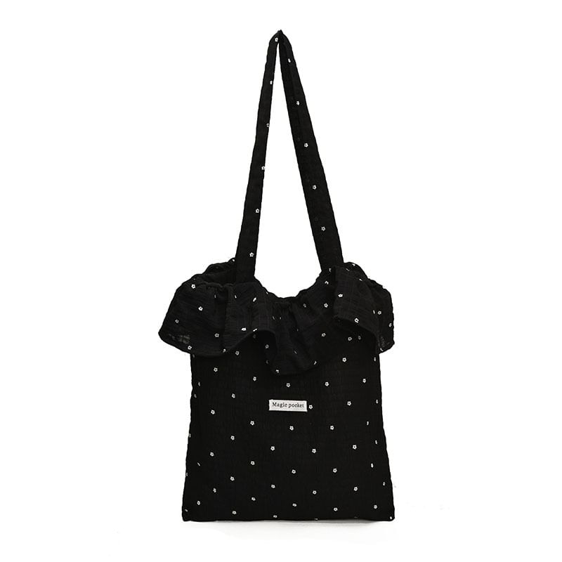 Sample Floral Embroidered Ruffle Trim Tote Bag