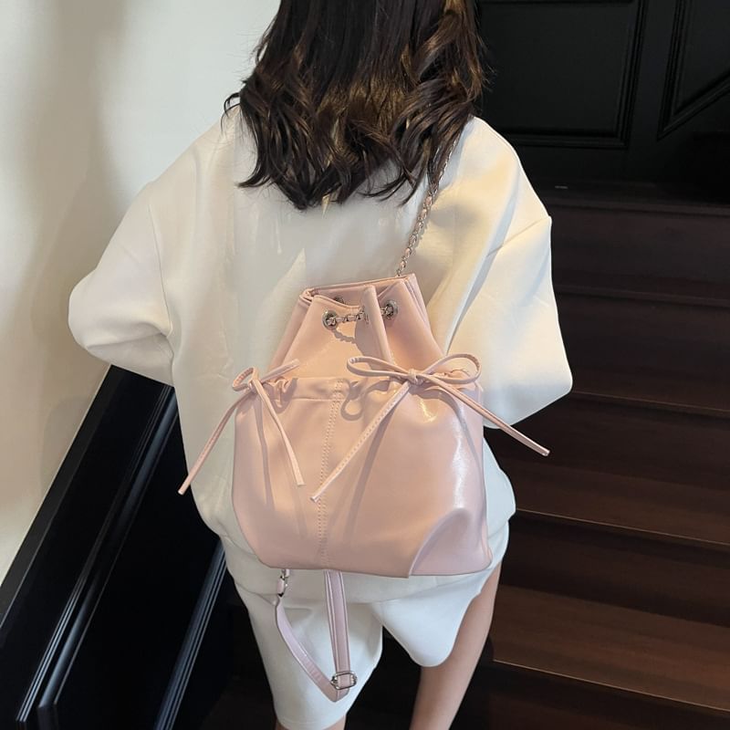 Sample Plain Drawstring Faux Leather Backpack
