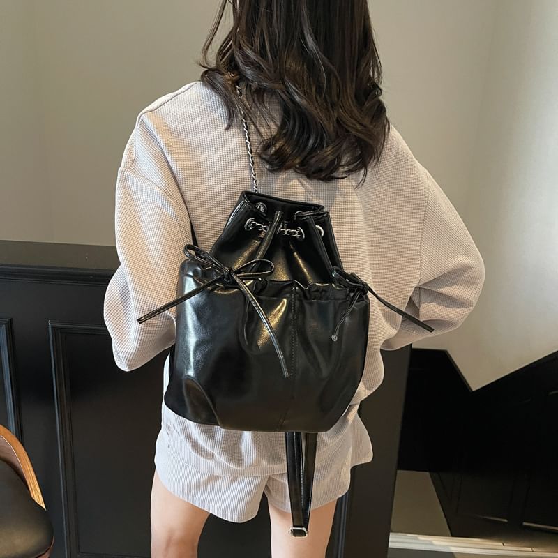 Sample Plain Drawstring Faux Leather Backpack