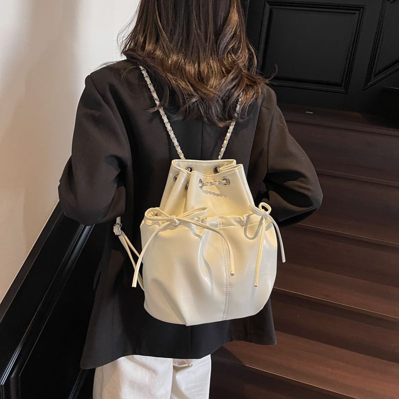 Sample Plain Drawstring Faux Leather Backpack