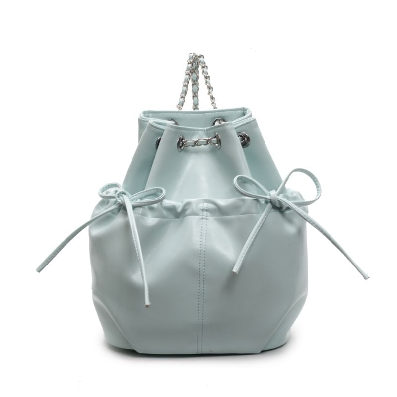 Sample Plain Drawstring Faux Leather Backpack