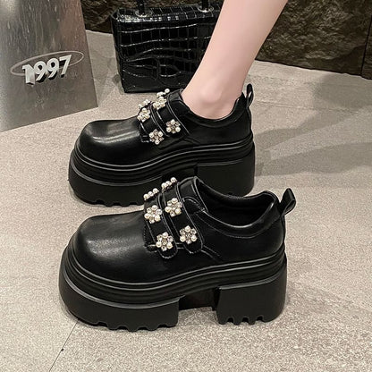 Platform Faux Embellished Leather Shoes