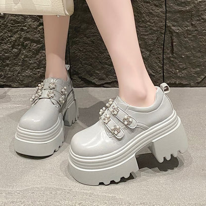 Platform Faux Embellished Leather Shoes