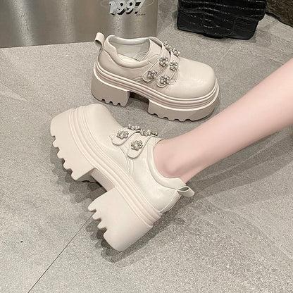 Platform Faux Embellished Leather Shoes