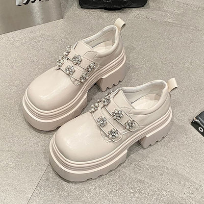 Platform Faux Embellished Leather Shoes