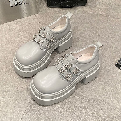 Platform Faux Embellished Leather Shoes