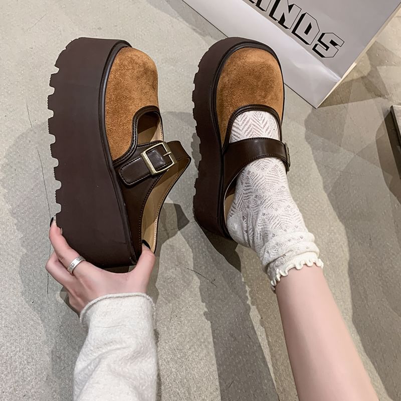 Tone Buckled Platform Two Jane Mules Mary