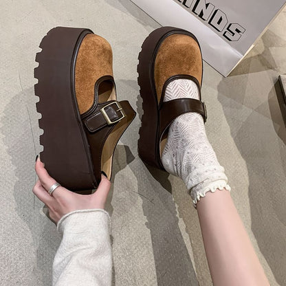 Tone Buckled Platform Two Jane Mules Mary