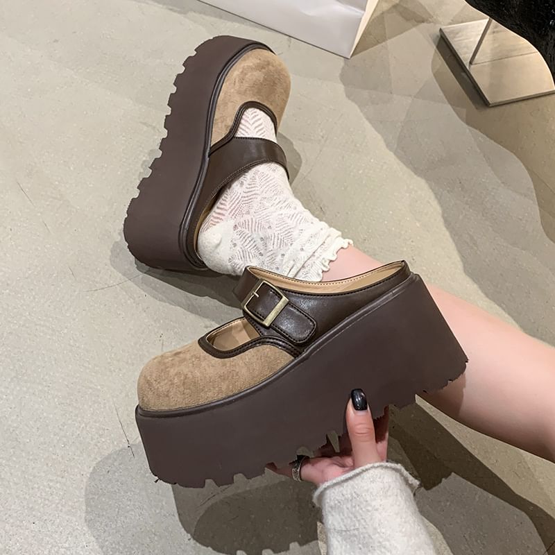 Tone Buckled Platform Two Jane Mules Mary