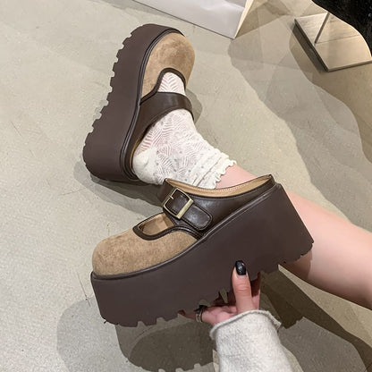 Tone Buckled Platform Two Jane Mules Mary