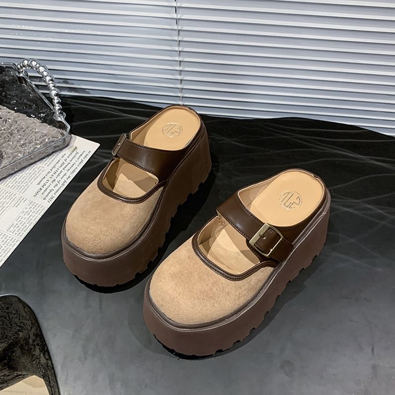 Tone Buckled Platform Two Jane Mules Mary