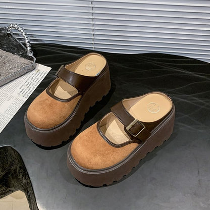 Tone Buckled Platform Two Jane Mules Mary