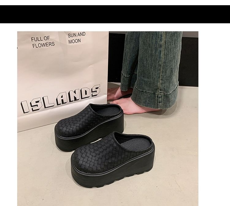 Faux Platform Leather Mules Plain