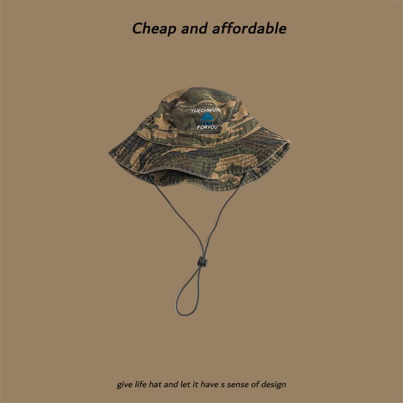 Drawstring Hat Print Camo Sun