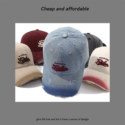 Washed Cap Letter Distressed Embroidered
