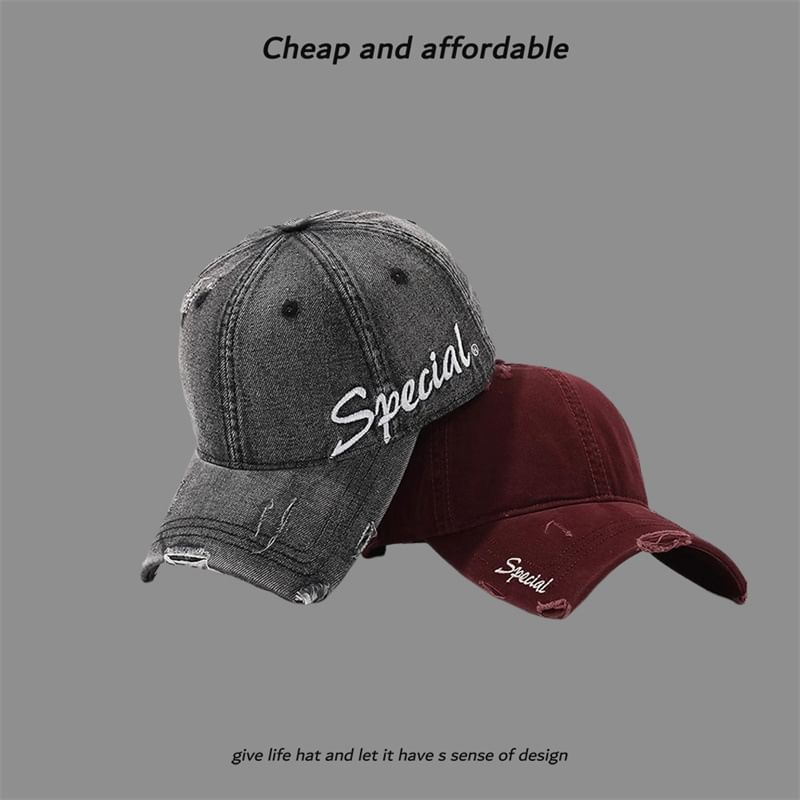Embroidered Cap Letter Distressed