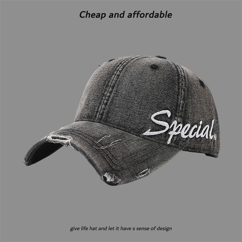Embroidered Cap Letter Distressed