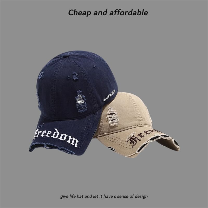 Embroidered Letter Distressed Cap Washed