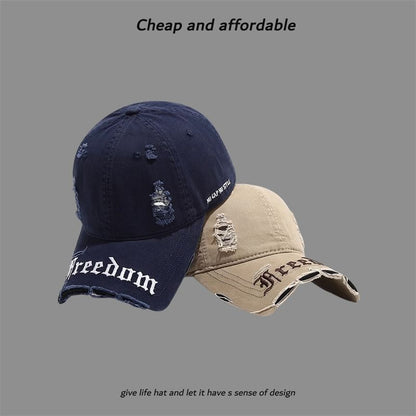 Embroidered Letter Distressed Cap Washed