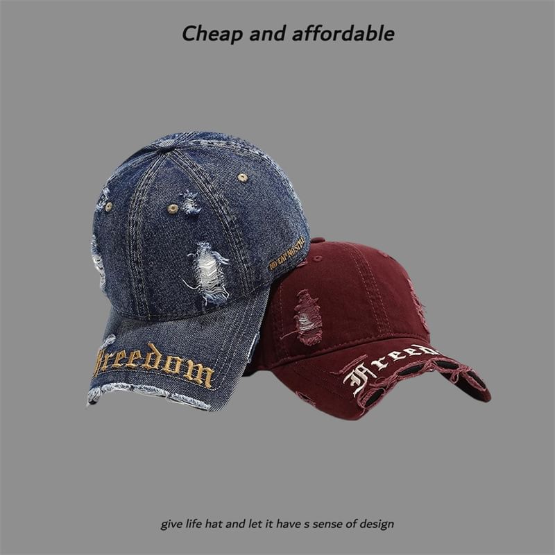 Embroidered Letter Distressed Cap Washed