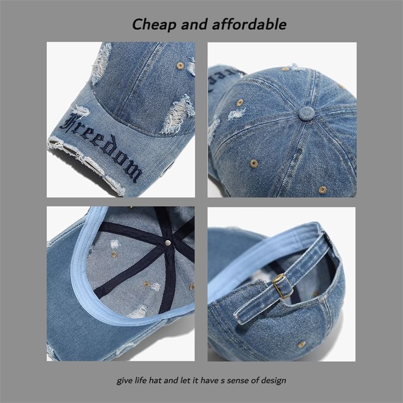 Embroidered Letter Distressed Cap Washed