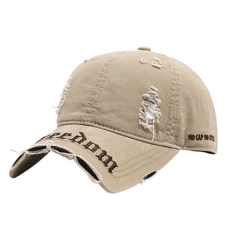 Embroidered Letter Distressed Cap Washed