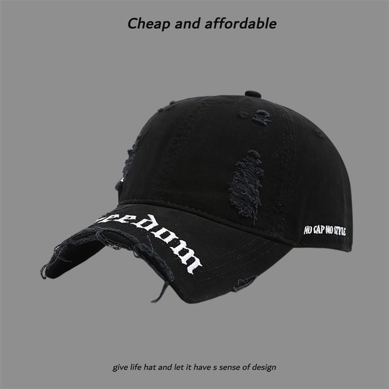 Embroidered Letter Distressed Cap Washed
