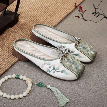 Embroidered Floral Panel Mules