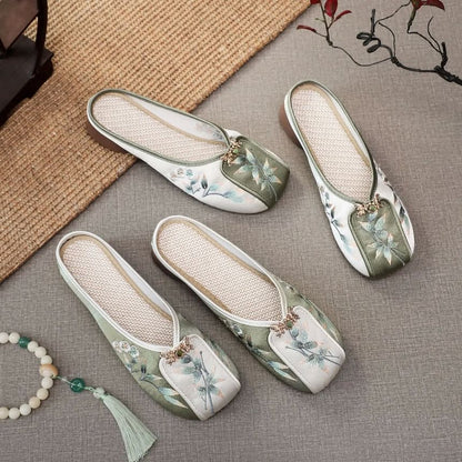 Embroidered Floral Panel Mules