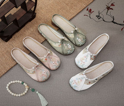 Pearl Floral Faux Mules Embroidered