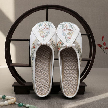 Pearl Floral Faux Mules Embroidered