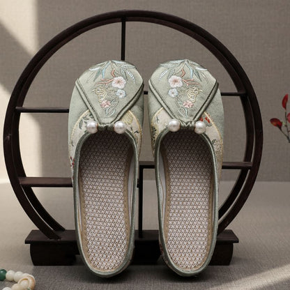 Pearl Floral Faux Mules Embroidered