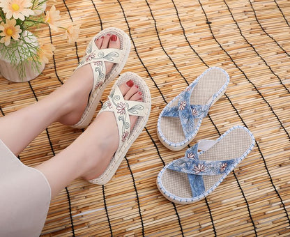Floral Embroidery Cross Sandals Strap