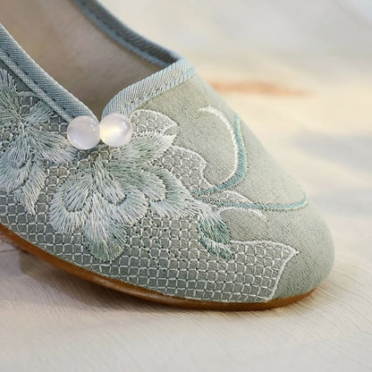 Shoes Embroidered Heel Block