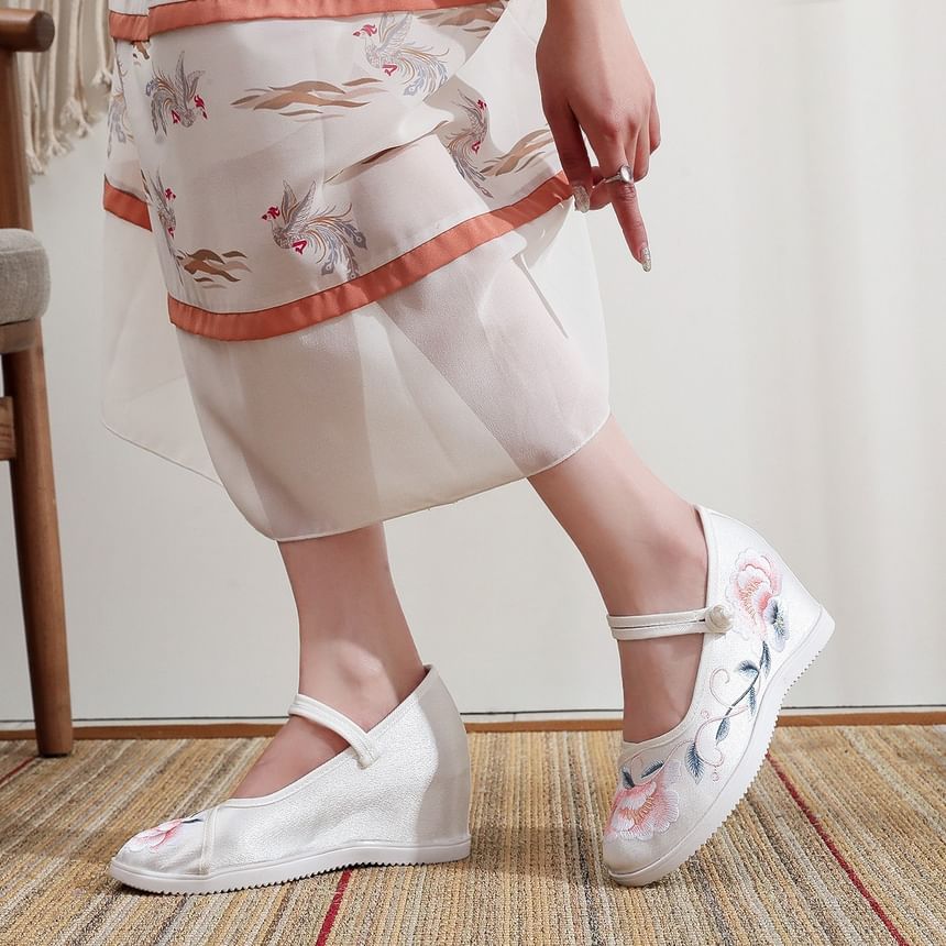 Shoes Wedge Heel Floral Embroidery