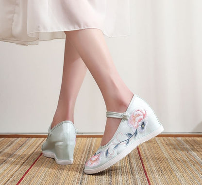 Shoes Wedge Heel Floral Embroidery