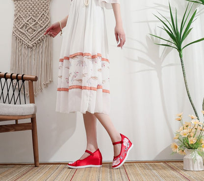 Shoes Wedge Heel Floral Embroidery