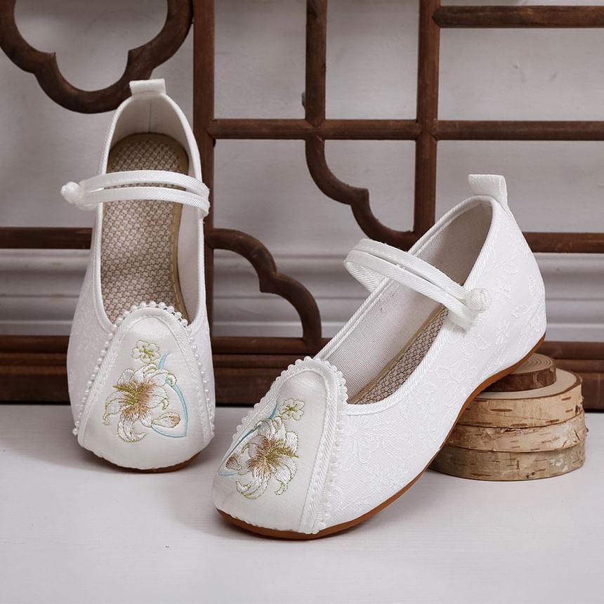 Floral Shoes Heel Wedge Embroidery