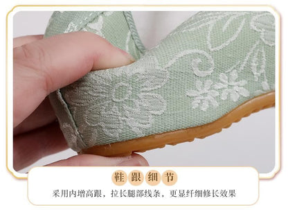 Floral Shoes Heel Wedge Embroidery
