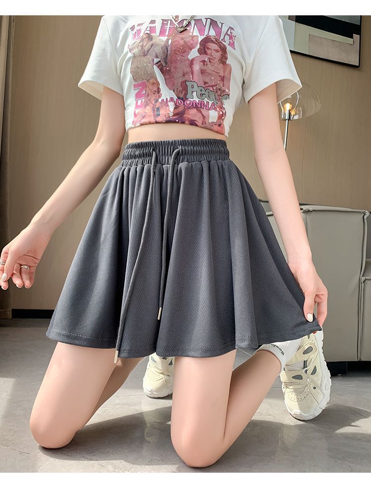 Drawstring Plain Waist Wide Leg Shorts