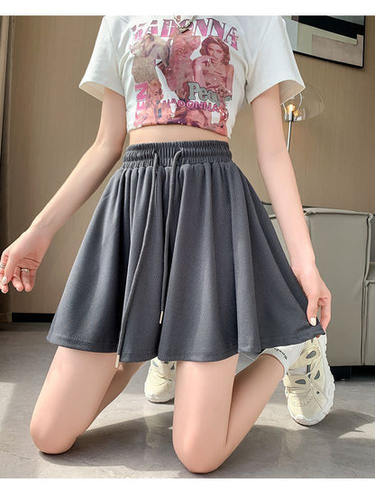 Drawstring Plain Waist Wide Leg Shorts