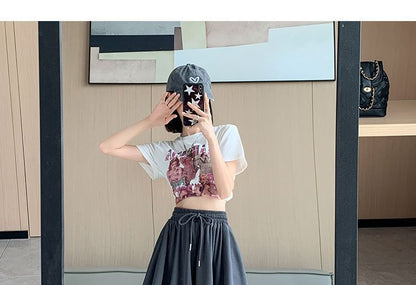 Drawstring Plain Waist Wide Leg Shorts