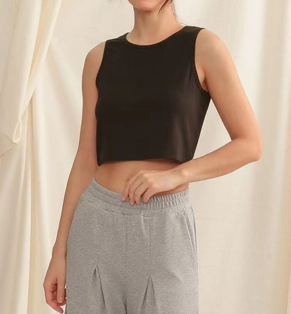 Crew Tank Neck Crop Plain Top