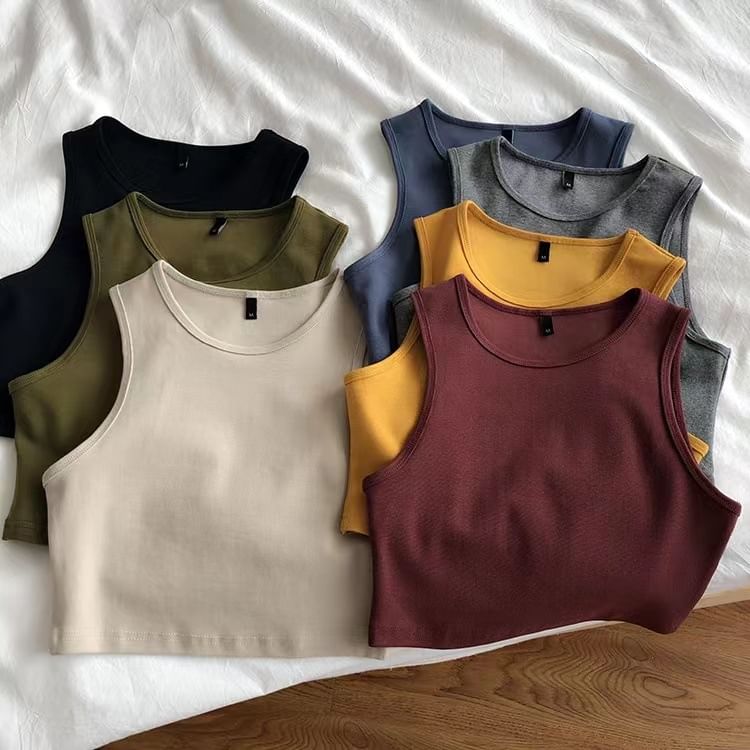 Crew Tank Neck Crop Plain Top