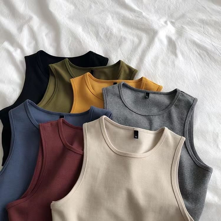 Crew Tank Neck Crop Plain Top