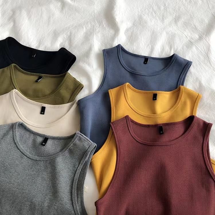Crew Tank Neck Crop Plain Top