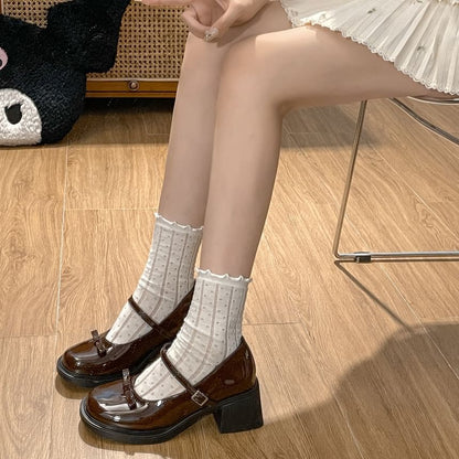 Bow Pumps Jane Mary Heel Chunky