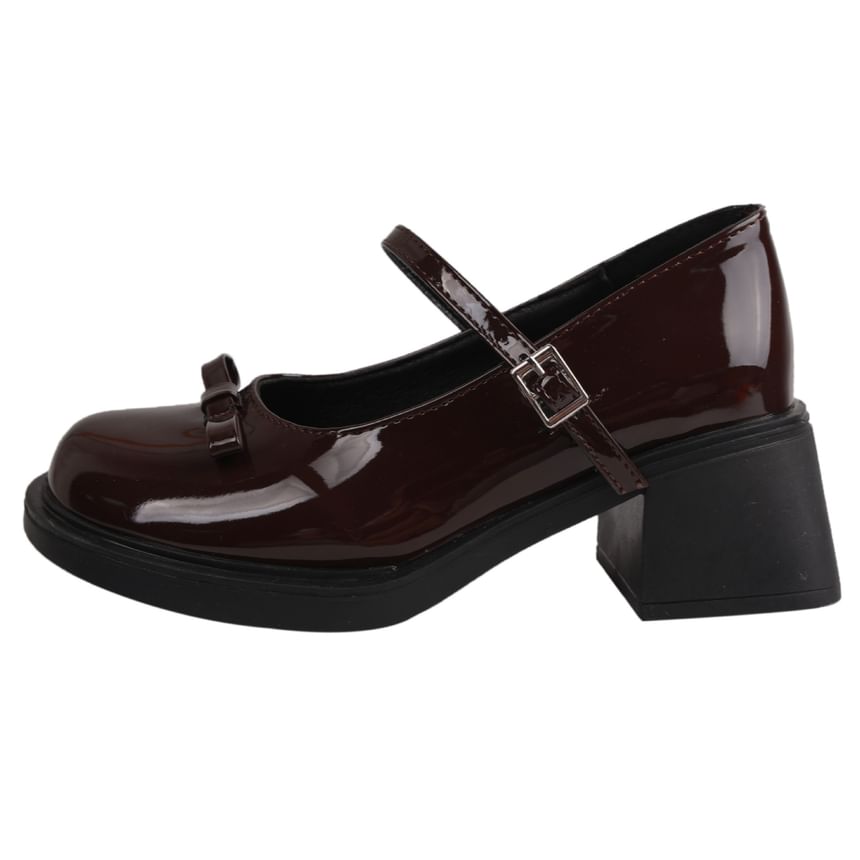 Bow Pumps Jane Mary Heel Chunky