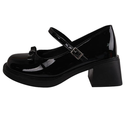 Bow Pumps Jane Mary Heel Chunky